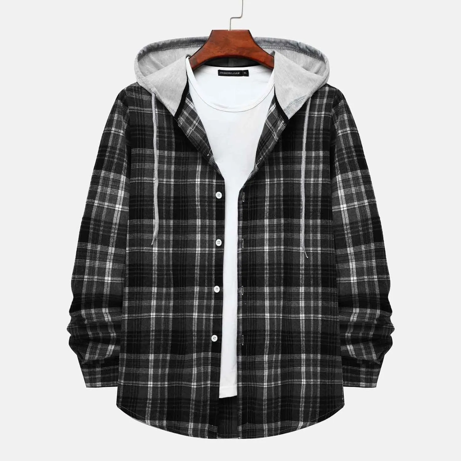 Plaid Hoodies Jackets for Men Relaxed Fit Zip Up Long Sleeve Fleece Lined Casual Plaid Jacket Color Block Stitching