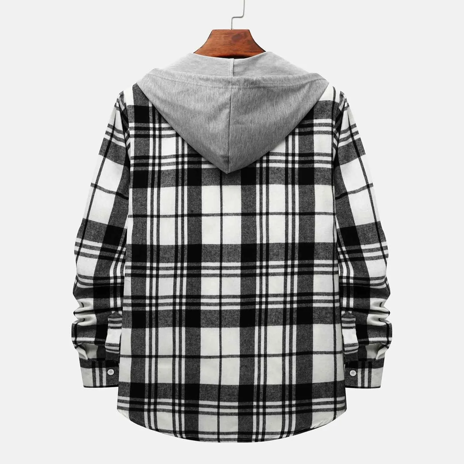 Plaid Hoodies Jackets for Men Relaxed Fit Zip Up Long Sleeve Fleece Lined Casual Plaid Jacket Color Block Stitching
