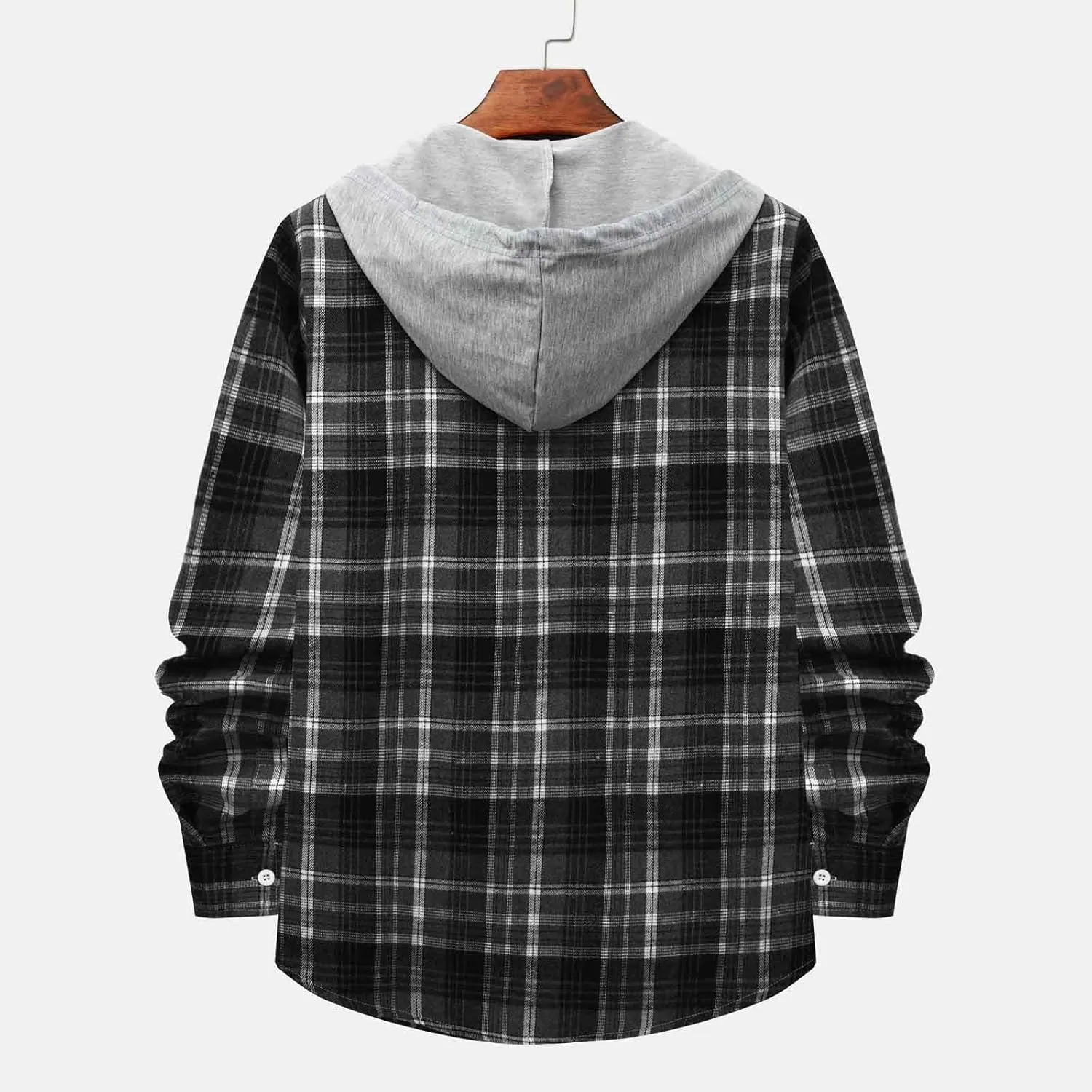 Plaid Hoodies Jackets for Men Relaxed Fit Zip Up Long Sleeve Fleece Lined Casual Plaid Jacket Color Block Stitching