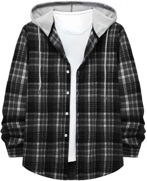 Plaid Hoodies Jackets for Men Relaxed Fit Zip Up Long Sleeve Fleece Lined Casual Plaid Jacket Color Block Stitching