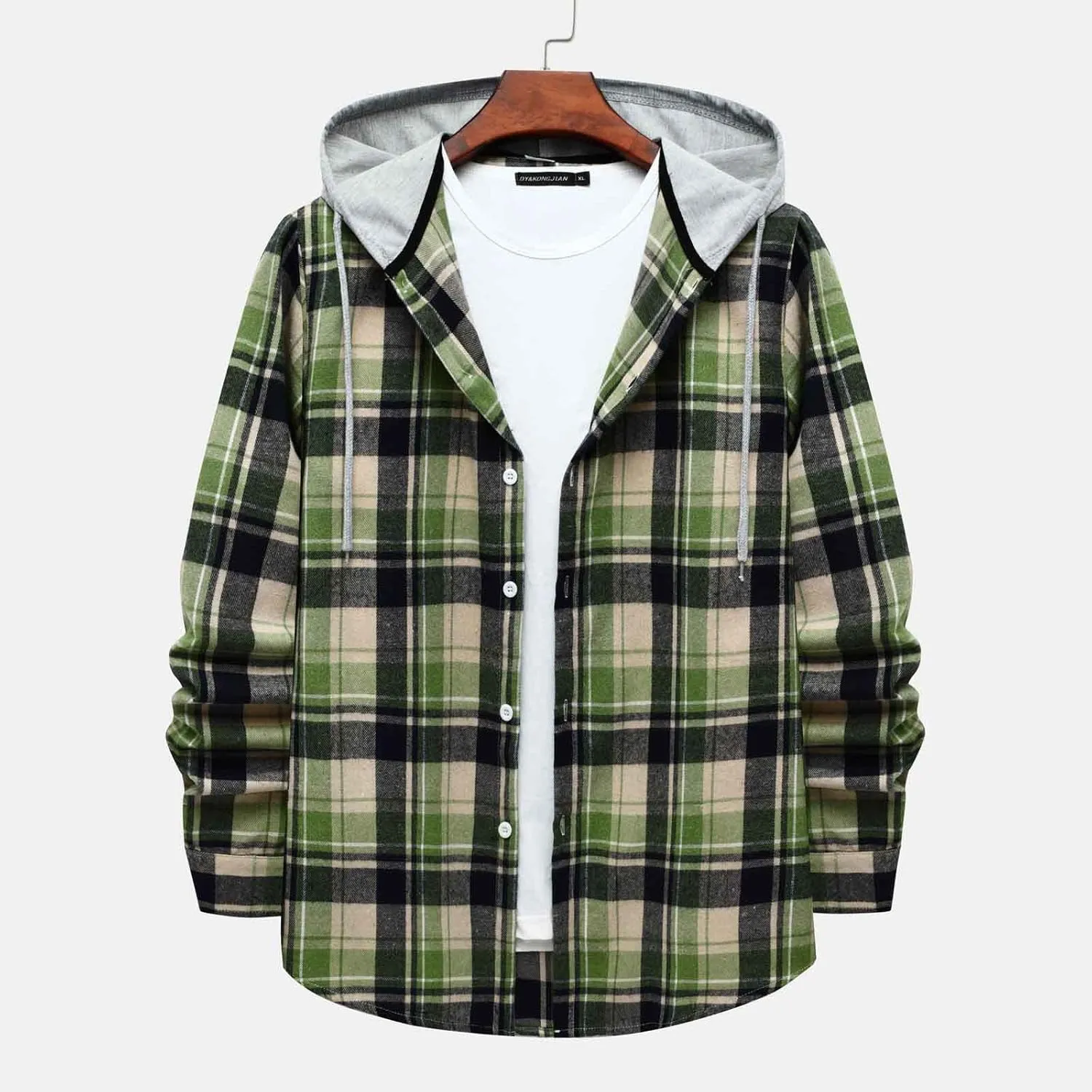 Plaid Hoodies Jackets for Men Relaxed Fit Zip Up Long Sleeve Fleece Lined Casual Plaid Jacket Color Block Stitching