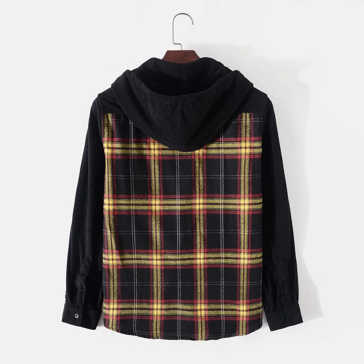 Plaid Hoodies Jackets for Men Relaxed Fit Zip-Up Long Sleeve Fleece Lined Casual Plaid Jacket Color Block Stitching