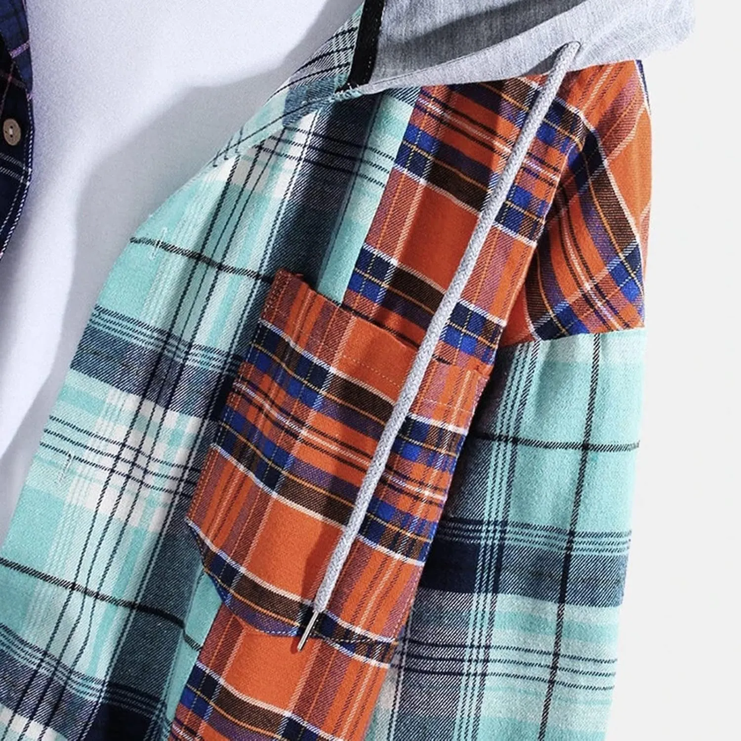 Plaid Hoodies Jackets for Men Relaxed Fit Zip-Up Long Sleeve Fleece Lined Casual Plaid Jacket Color Block Stitching
