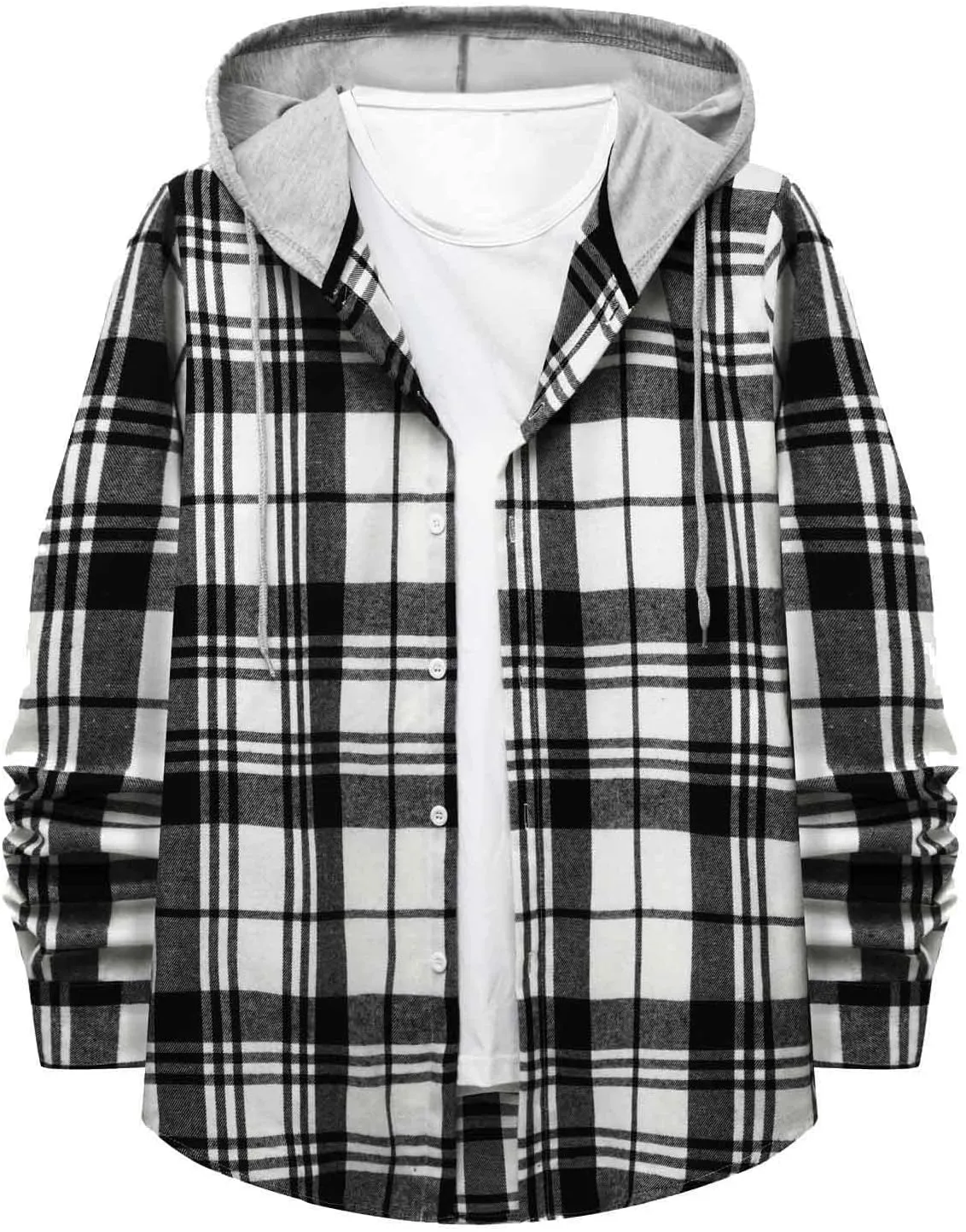 Plaid Hoodies Jackets for Men Relaxed Fit Zip Up Long Sleeve Fleece Lined Casual Plaid Jacket Color Block Stitching