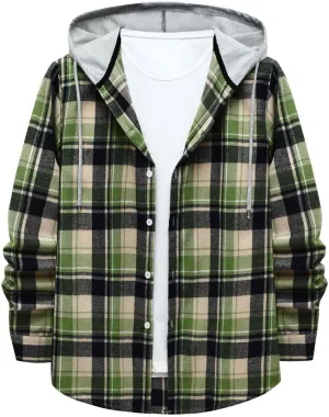 Plaid Hoodies Jackets for Men Relaxed Fit Zip Up Long Sleeve Fleece Lined Casual Plaid Jacket Color Block Stitching