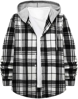 Plaid Hoodies Jackets for Men Relaxed Fit Zip Up Long Sleeve Fleece Lined Casual Plaid Jacket Color Block Stitching