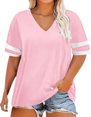 Plus Size Summer T Shirts Women Tops Short Sleeve Round Neck Casual Loose Fit Tee Tshirts Tunics