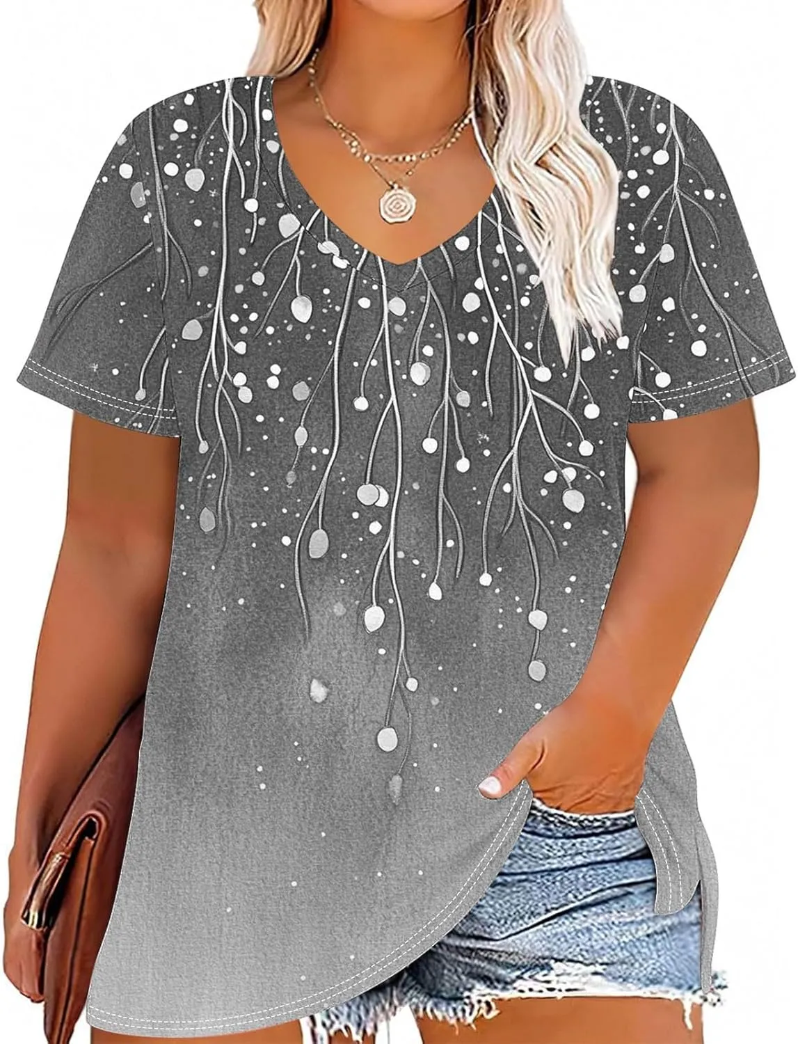 Plus Size Tops for Women Xl-4Xl Short Sleeve T Shirts Casual Tunics Loose Fit Summer Novetly Floral Shirts Cute Tees