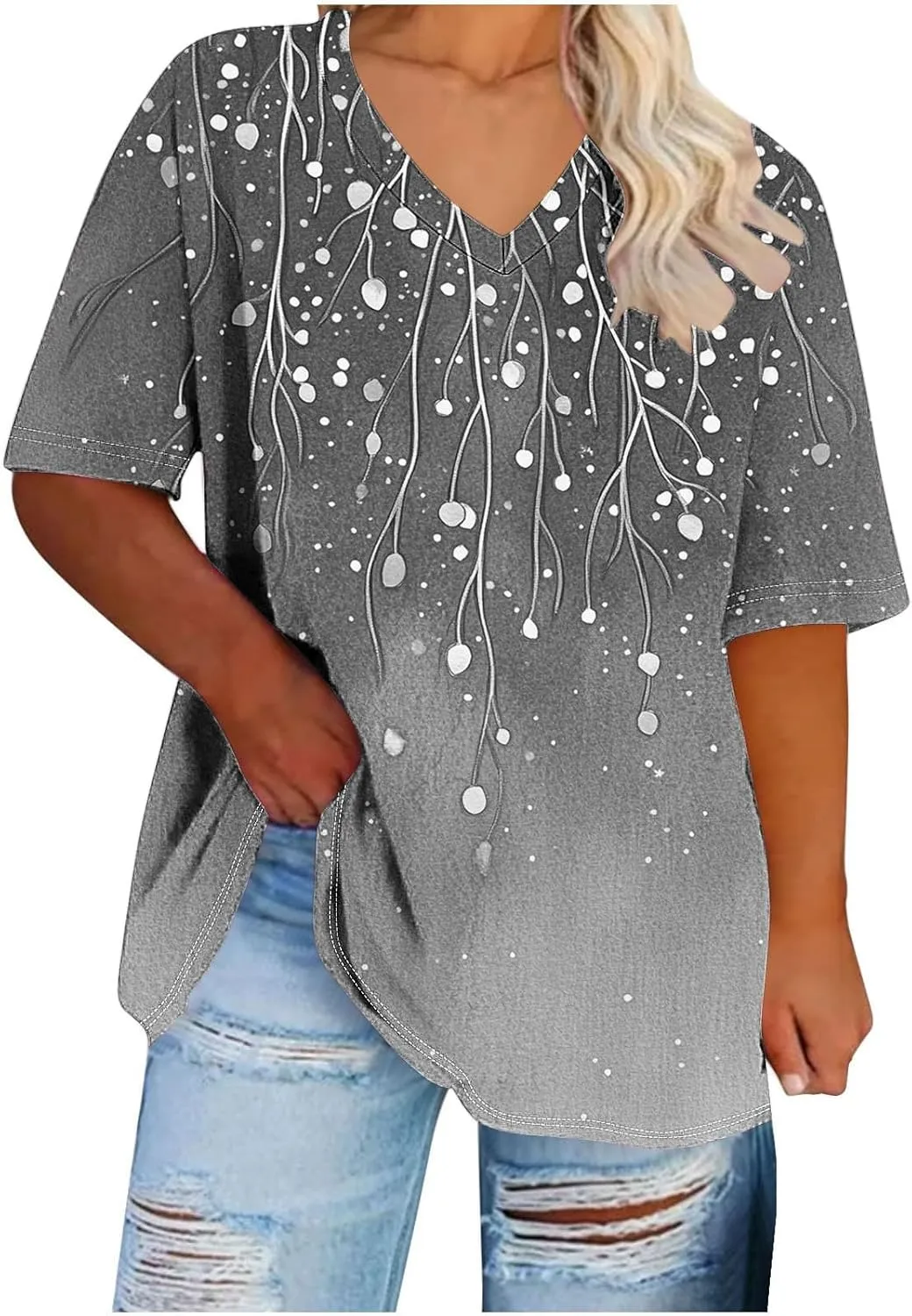 Plus Size Tops for Women Xl-4Xl Short Sleeve T Shirts Casual Tunics Loose Fit Summer Novetly Floral Shirts Cute Tees