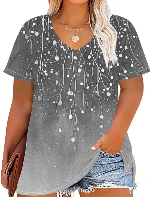 Plus Size Tops for Women Xl-4Xl Short Sleeve T Shirts Casual Tunics Loose Fit Summer Novetly Floral Shirts Cute Tees
