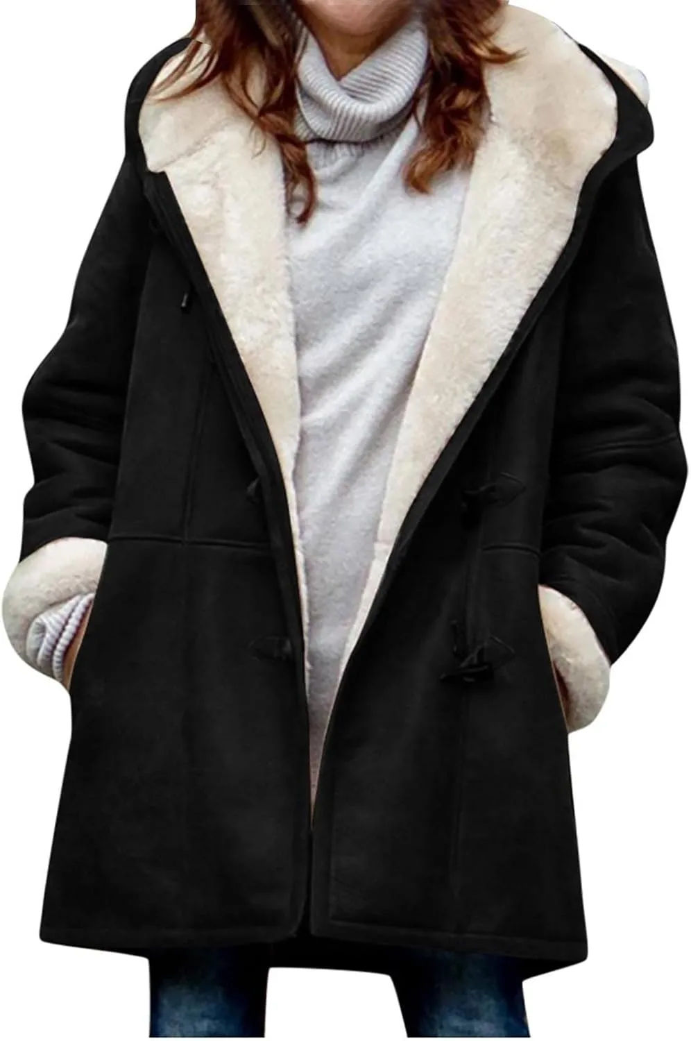 Plus Size Winter Coats for Women 2024 Fleece Lined Button Down Sherpa Fur Hooded Coat Parka Peacoat Outerwear Jackets