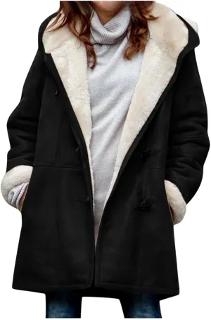 Plus Size Winter Coats for Women 2024 Fleece Lined Button Down Sherpa Fur Hooded Coat Parka Peacoat Outerwear Jackets