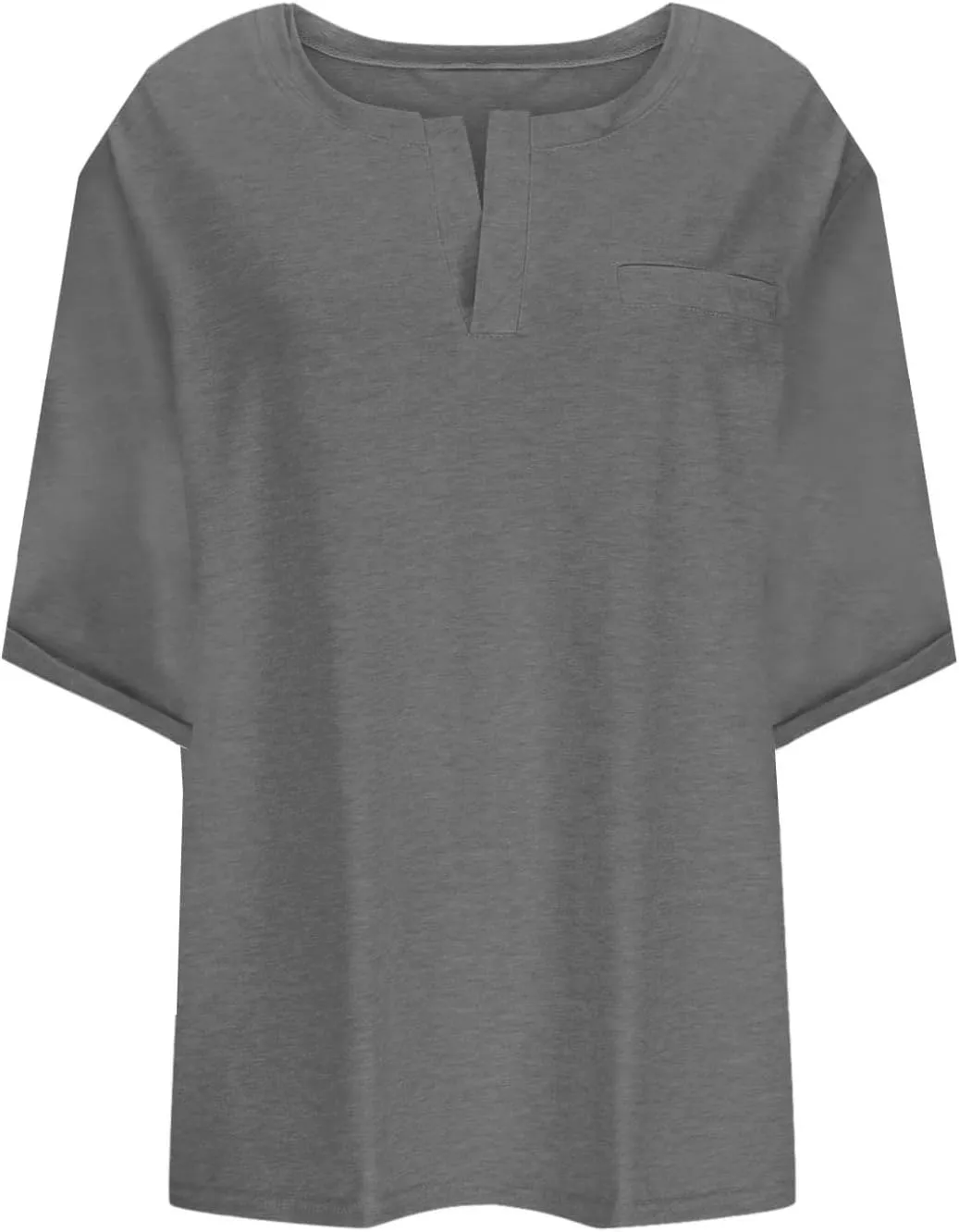Plus Size Womens Half Sleeve Tops Notched V Neck Casual Loose Tees with Bust Pocket Oversized Solid Tunic Top 5XL
