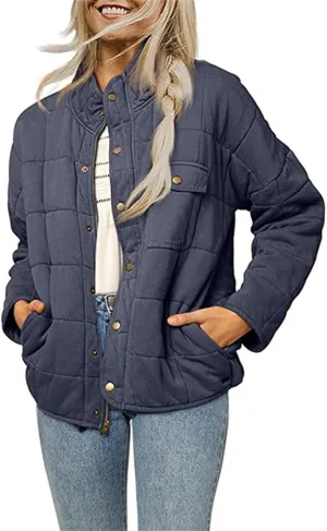 Quilted Jackets for Women Winter Casual Loose Warm Jacket Lightweight Fashion Zip Up Padded Coat Outwear with Pockets