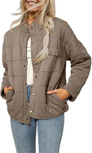 Quilted Jackets for Women Winter Casual Loose Warm Jacket Lightweight Fashion Zip Up Padded Coat Outwear with Pockets