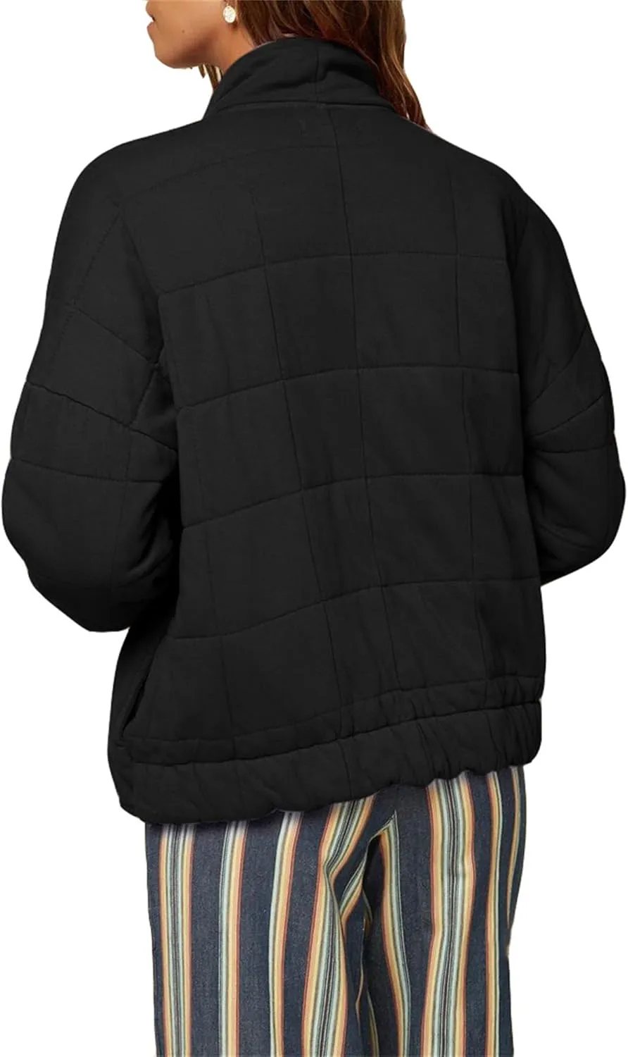 Quilted Jackets for Women Winter Casual Loose Warm Jacket Lightweight Fashion Zip Up Padded Coat Outwear with Pockets
