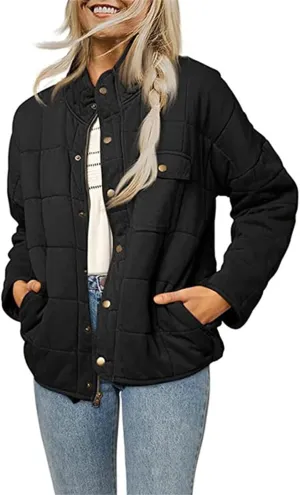 Quilted Jackets for Women Winter Casual Loose Warm Jacket Lightweight Fashion Zip Up Padded Coat Outwear with Pockets