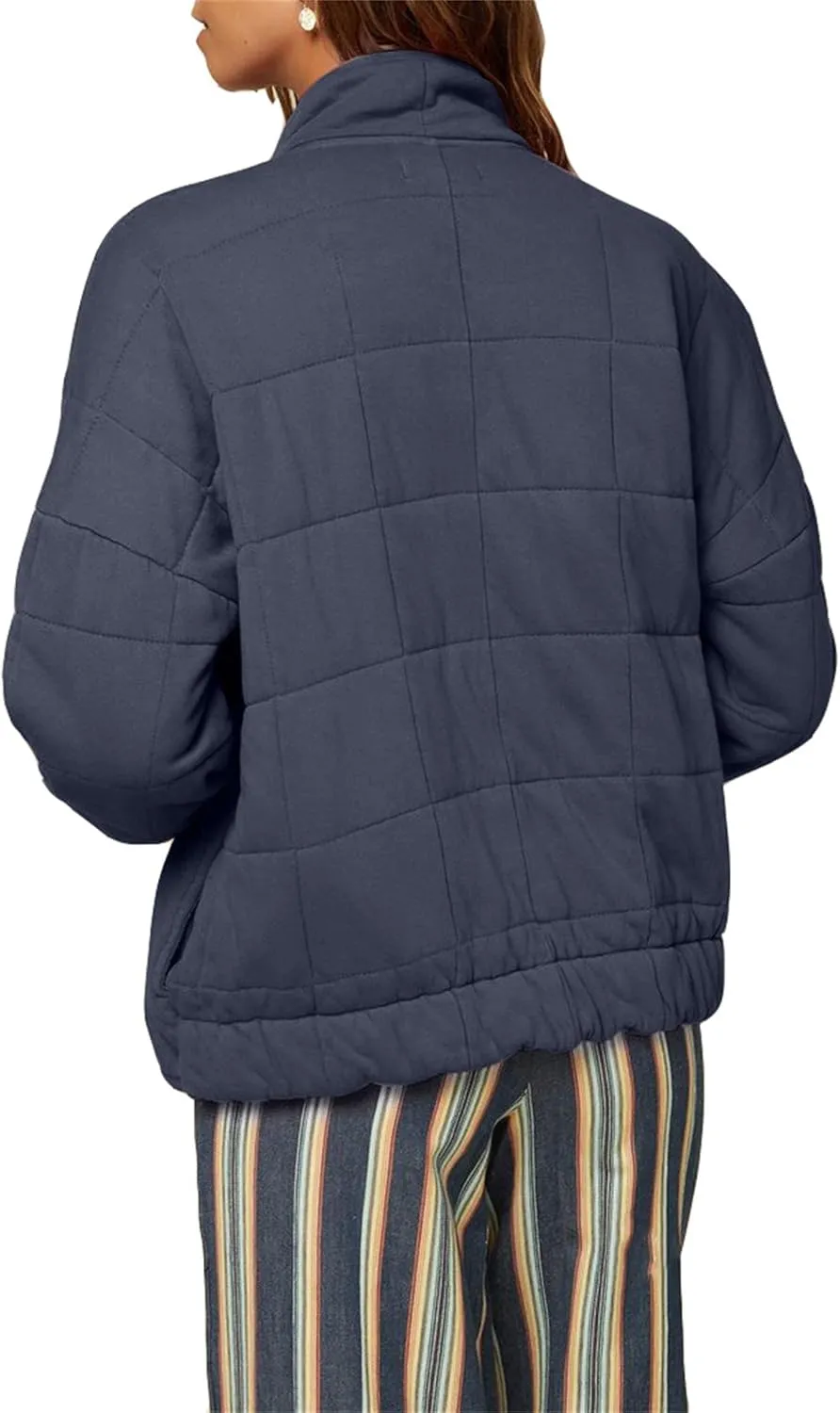 Quilted Jackets for Women Winter Casual Loose Warm Jacket Lightweight Fashion Zip Up Padded Coat Outwear with Pockets