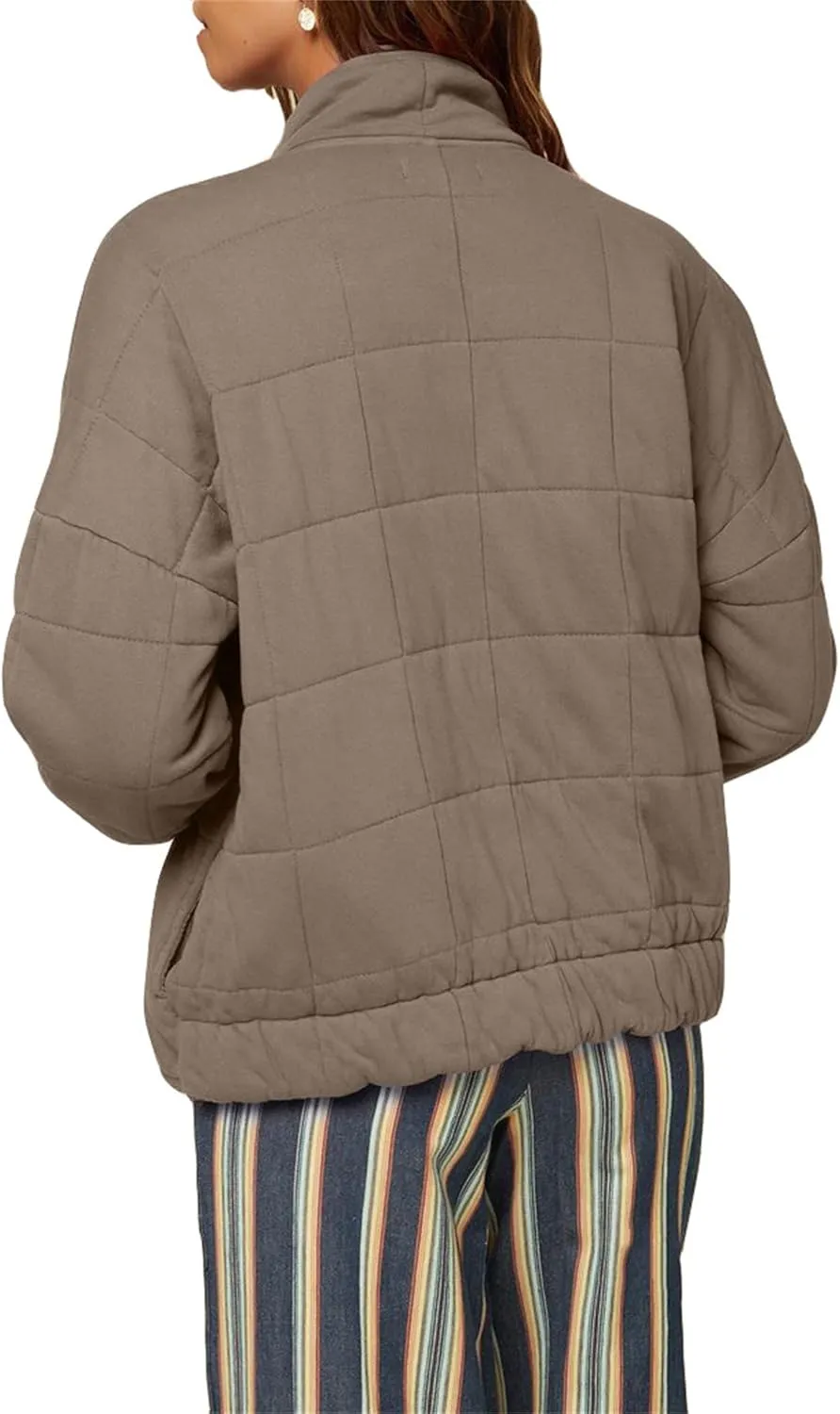Quilted Jackets for Women Winter Casual Loose Warm Jacket Lightweight Fashion Zip Up Padded Coat Outwear with Pockets