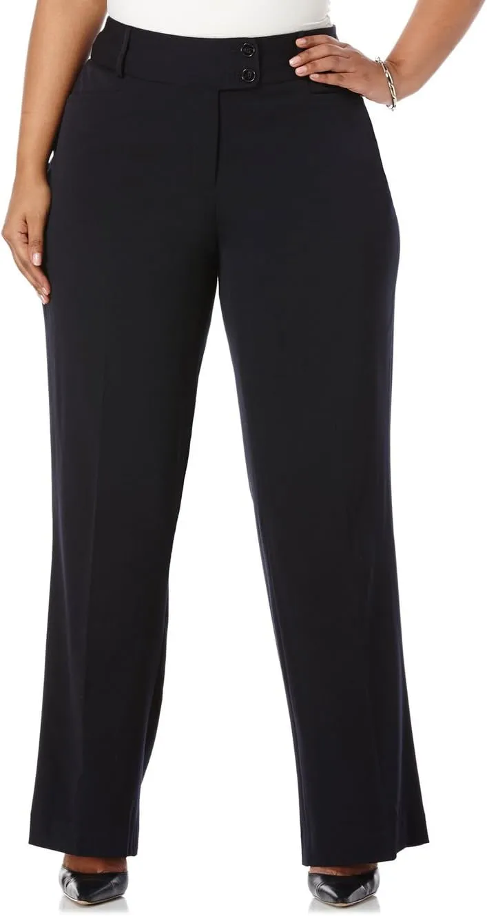 Rafaella Women's Plus Size Curvy Fit Gabardine Bootcut Dress Pants with Pockets, Soft Stretch Work Slacks, 31” & 32" Inseam