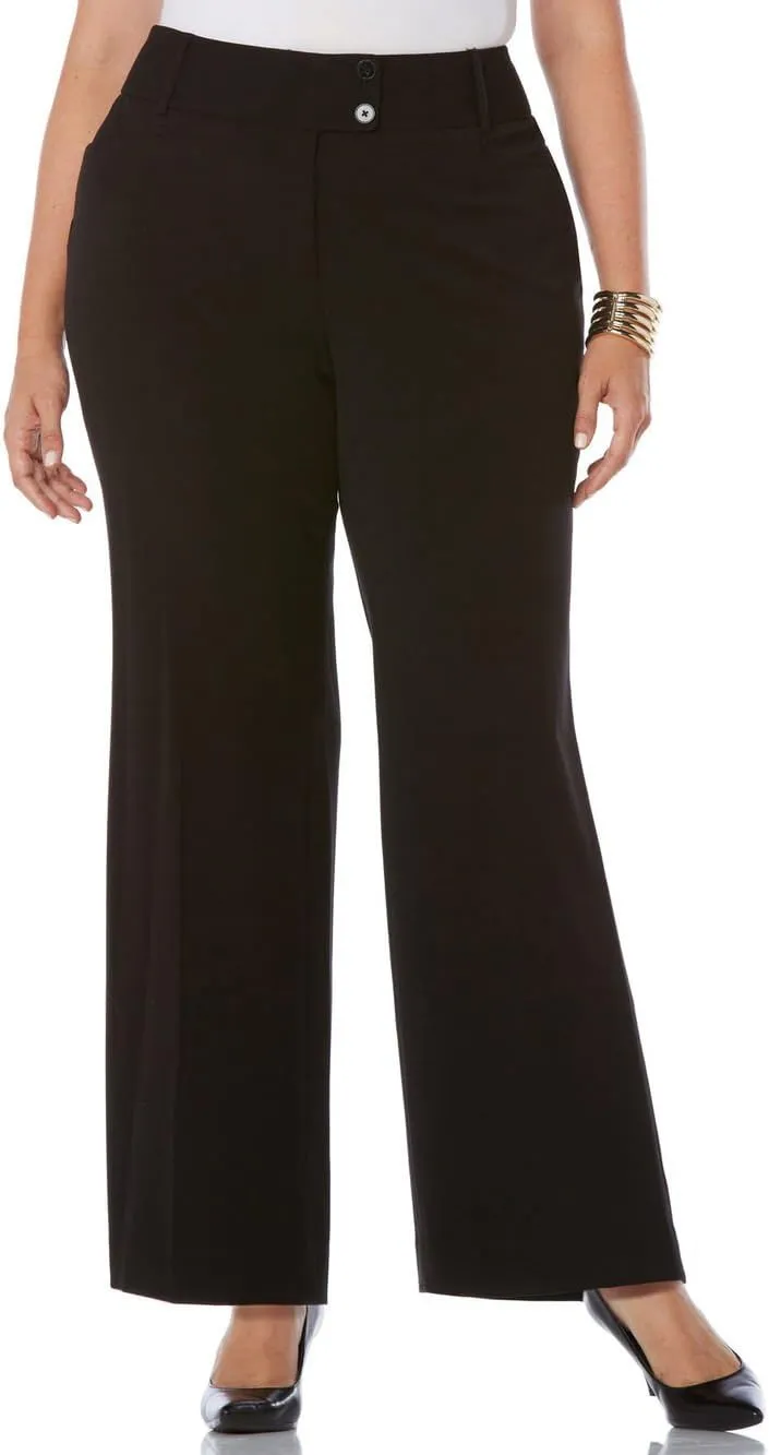 Rafaella Women's Plus Size Curvy Fit Gabardine Bootcut Dress Pants with Pockets, Soft Stretch Work Slacks, 31” & 32" Inseam