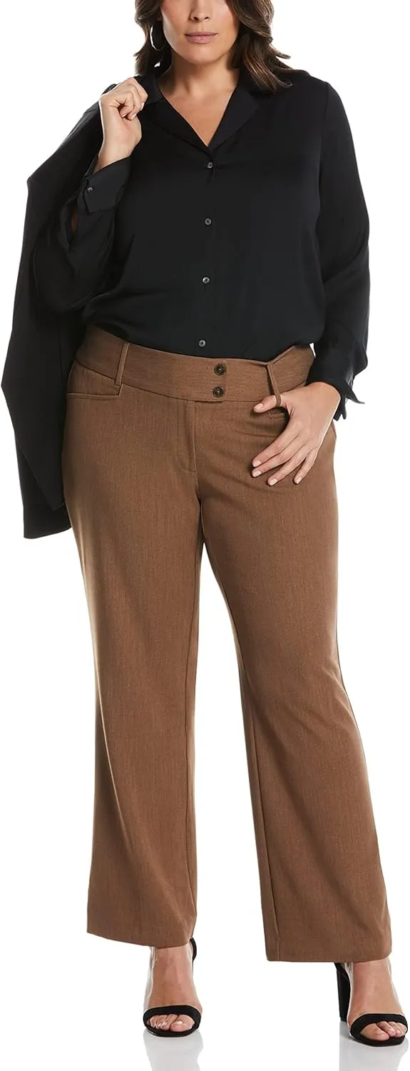 Rafaella Women's Plus Size Curvy Fit Gabardine Bootcut Dress Pants with Pockets, Soft Stretch Work Slacks, 31” & 32" Inseam