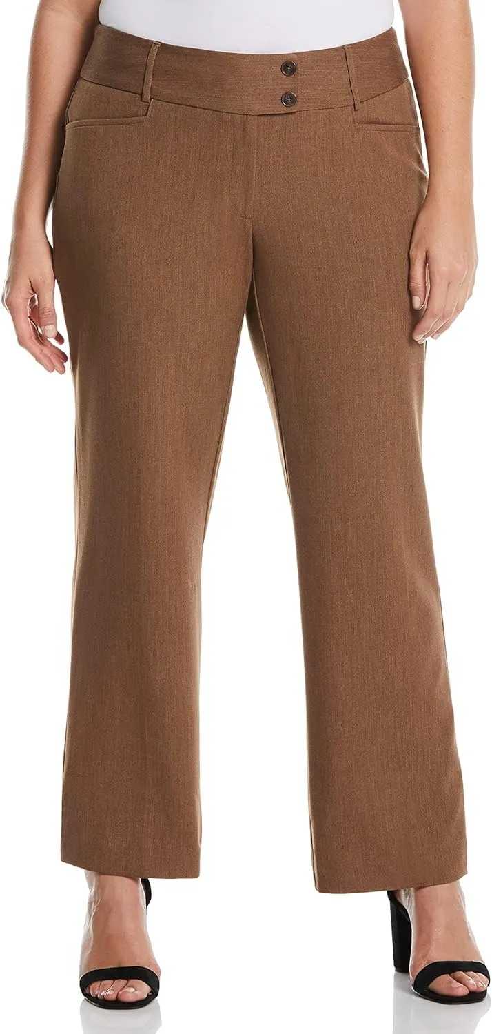 Rafaella Women's Plus Size Curvy Fit Gabardine Bootcut Dress Pants with Pockets, Soft Stretch Work Slacks, 31” & 32" Inseam