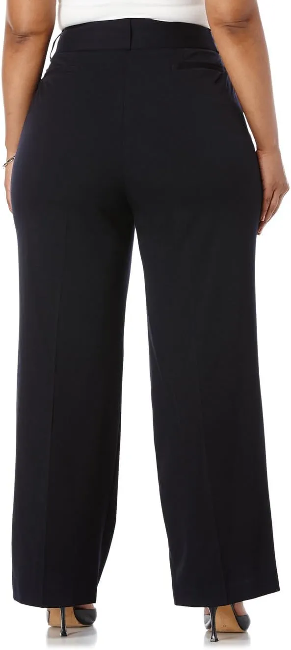 Rafaella Women's Plus Size Curvy Fit Gabardine Bootcut Dress Pants with Pockets, Soft Stretch Work Slacks, 31” & 32" Inseam
