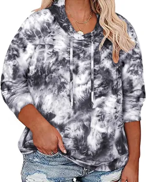 RITERA Women's Plus Size Hoodies Tie Dye Hoodie Long Sleeve Sweatshirts Drawstring Pullover Casual Sweater top L-5XL