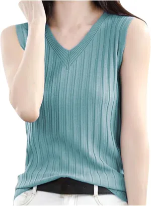Ruziyoog Tank Top for Women Sleeveless Ribbed Knit V Neck Camisole Casual Loose Fit Summer Basic Sweater Vest