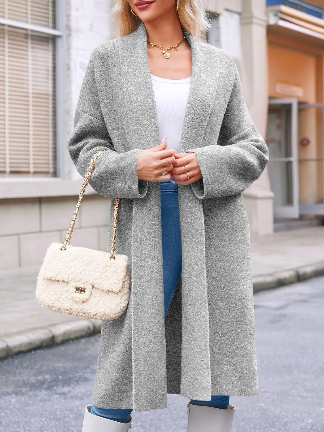 Saodimallsu Womens Long Cardigan Sweaters Chunky Open Front Oversized Slouchy Knit Fall Trendy Coatigan Jackets