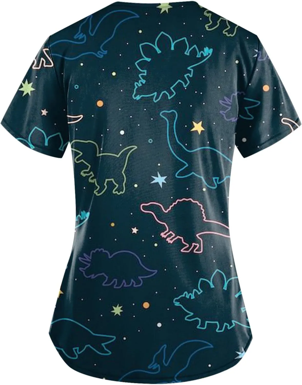 Scrubs for Women Printing Short Sleeve Blouses V Neck Scrubs Tops Soft Stretch Working T-Shirts with Pockets