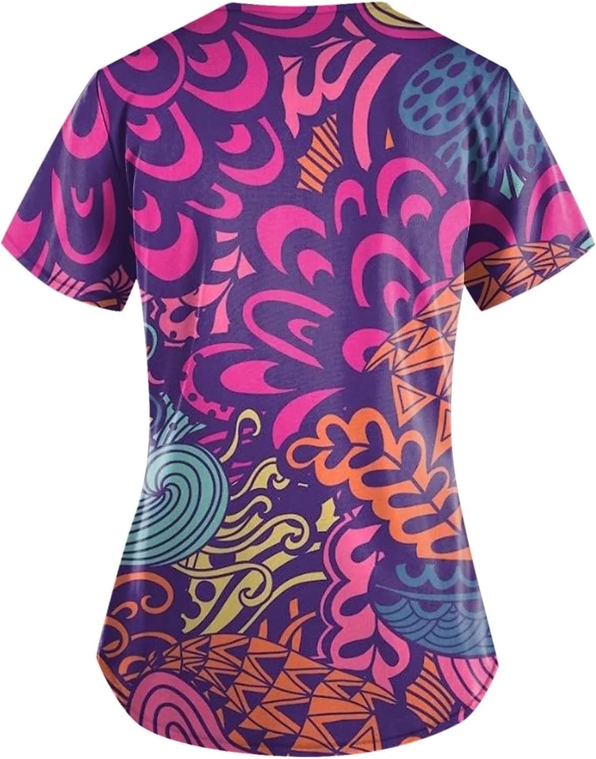 Scrubs for Women Printing Short Sleeve Blouses V Neck Scrubs Tops Soft Stretch Working T-Shirts with Pockets