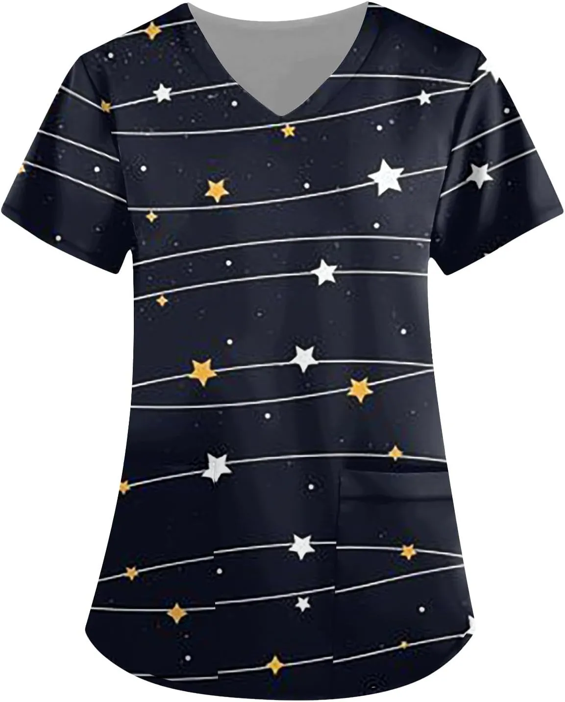 Scrubs for Women Short Sleeve Printing Scrubs Tops V Neck Working T-Shirts Soft Stretch Blouses with Pockets