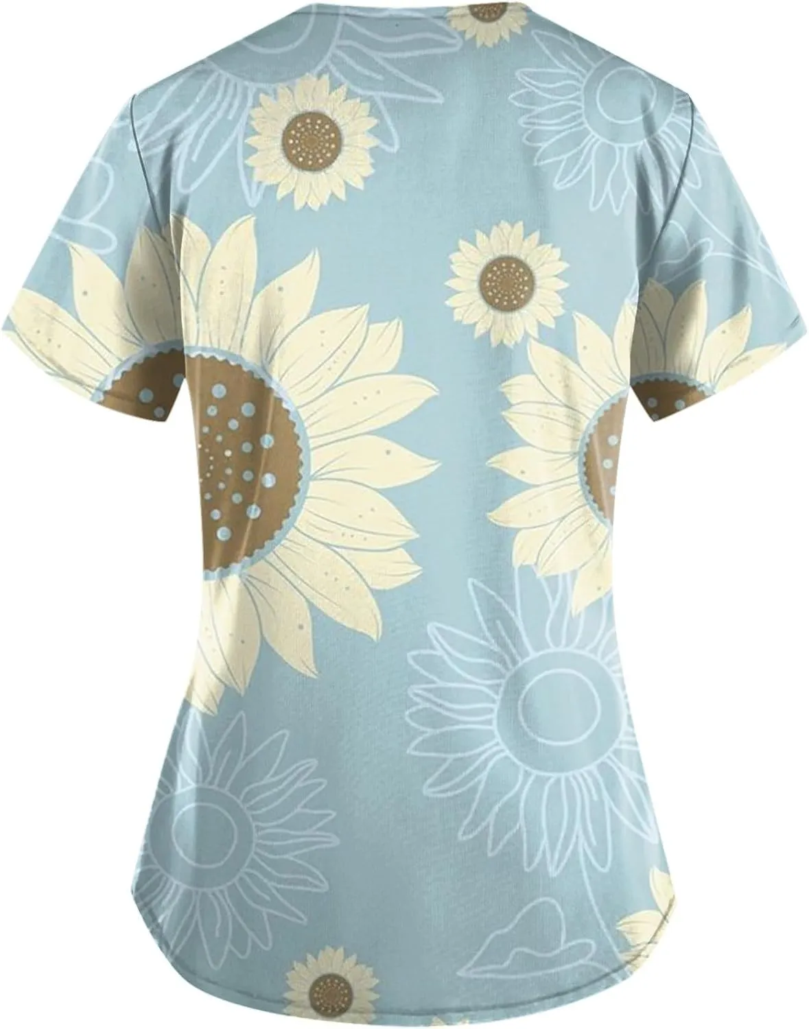 Scrubs Women Short Sleeve Floral Printed Scrubs Tops V Neck Working T-Shirts Soft Stretch Blouses with Pocket
