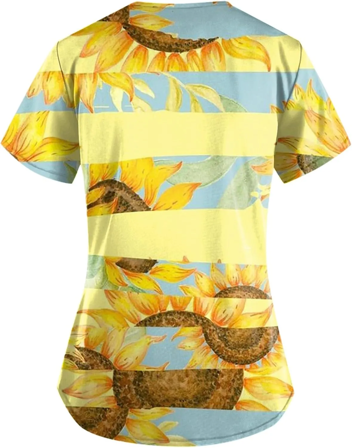 Scrubs Women Short Sleeve Floral Printed Scrubs Tops V Neck Working T-Shirts Soft Stretch Blouses with Pocket