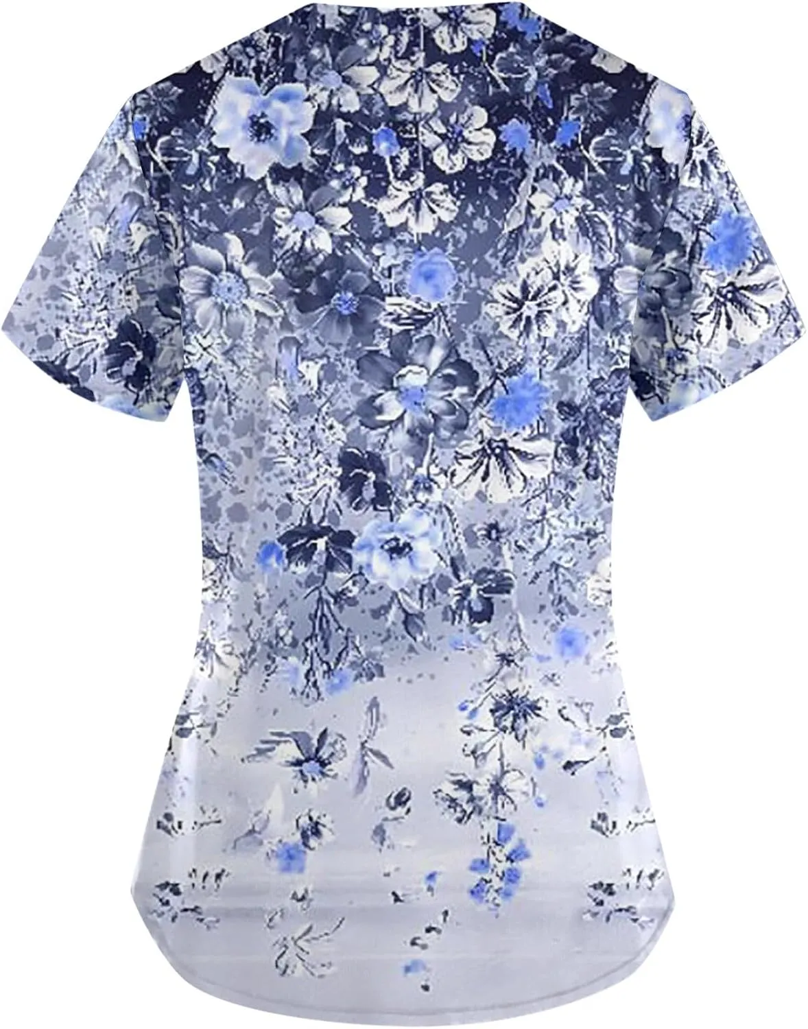 Scrubs Women V Neck Floral Printed Scrubs Tops Short Sleeve Blouses Soft Stretch Working T-Shirts with Pocket