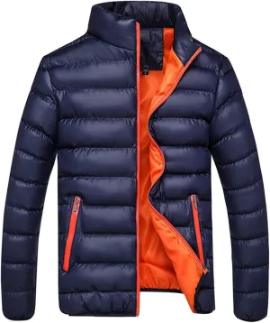 SHOPESSA Men's Winter Coat Casual Mock Neck Zip Up Down Jacket Padded Bomber Jacket Men Relaxed Fit Diamond Quilted Jackets