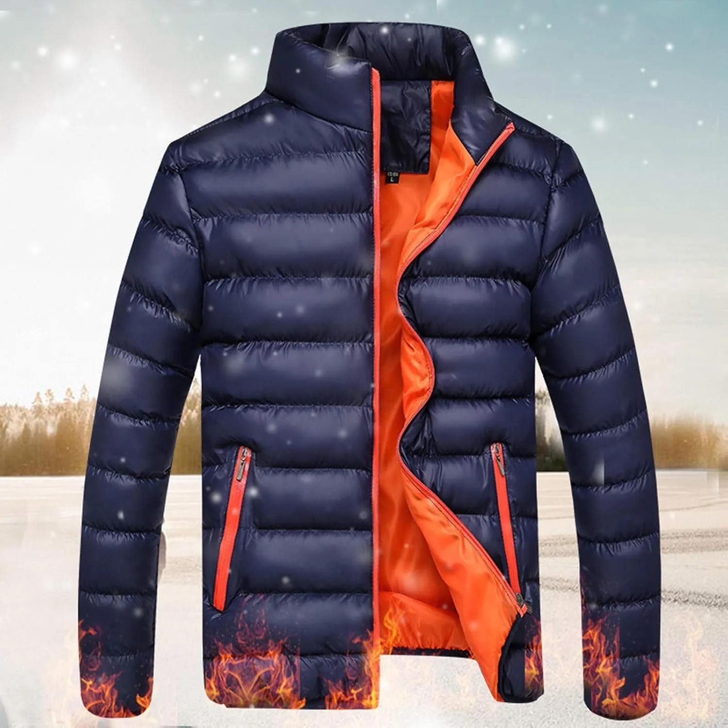 SHOPESSA Men's Winter Coat Casual Mock Neck Zip Up Down Jacket Padded Bomber Jacket Men Relaxed Fit Diamond Quilted Jackets