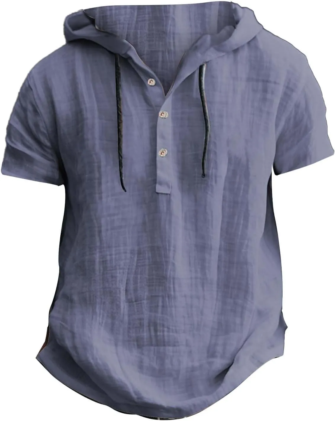Short Sleeve Hoodies for Men Cotton Linen Henley Shirts with Hood Summer Button Up Hawaiian T-Shirt Loose Beach Tops