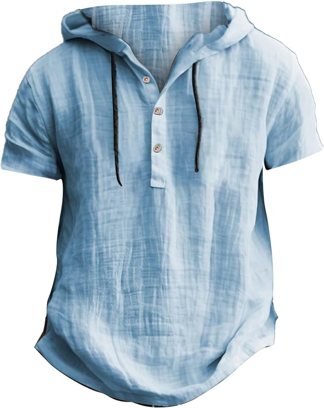 Short Sleeve Hoodies for Men Cotton Linen Henley Shirts with Hood Summer Button Up Hawaiian T-Shirt Loose Beach Tops