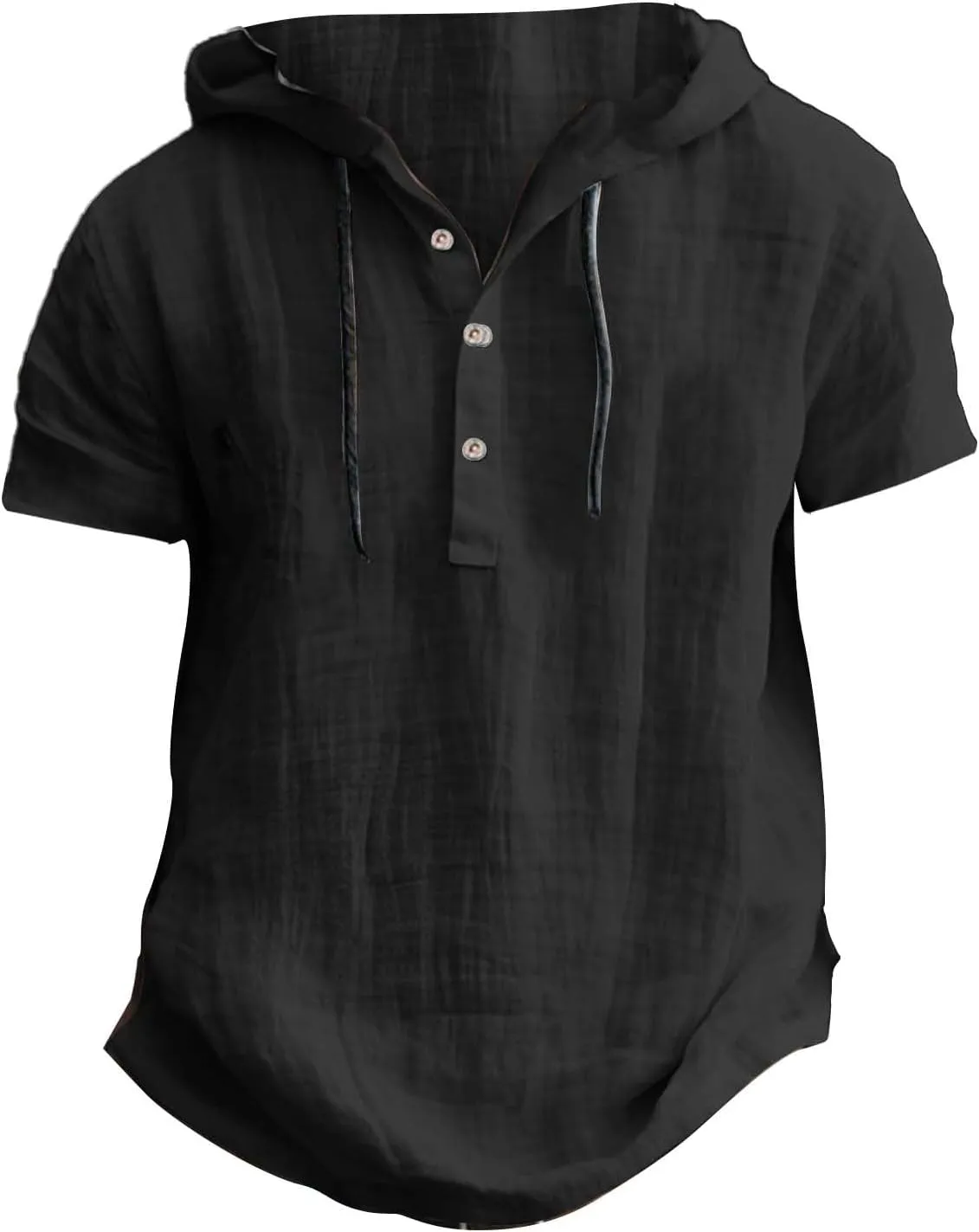 Short Sleeve Hoodies for Men Cotton Linen Henley Shirts with Hood Summer Button Up Hawaiian T-Shirt Loose Beach Tops
