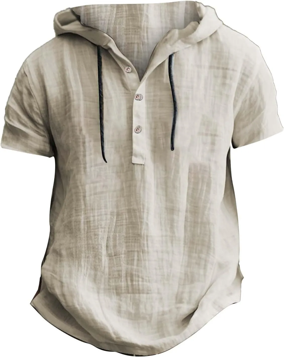 Short Sleeve Hoodies for Men Cotton Linen Henley Shirts with Hood Summer Button Up Hawaiian T-Shirt Loose Beach Tops