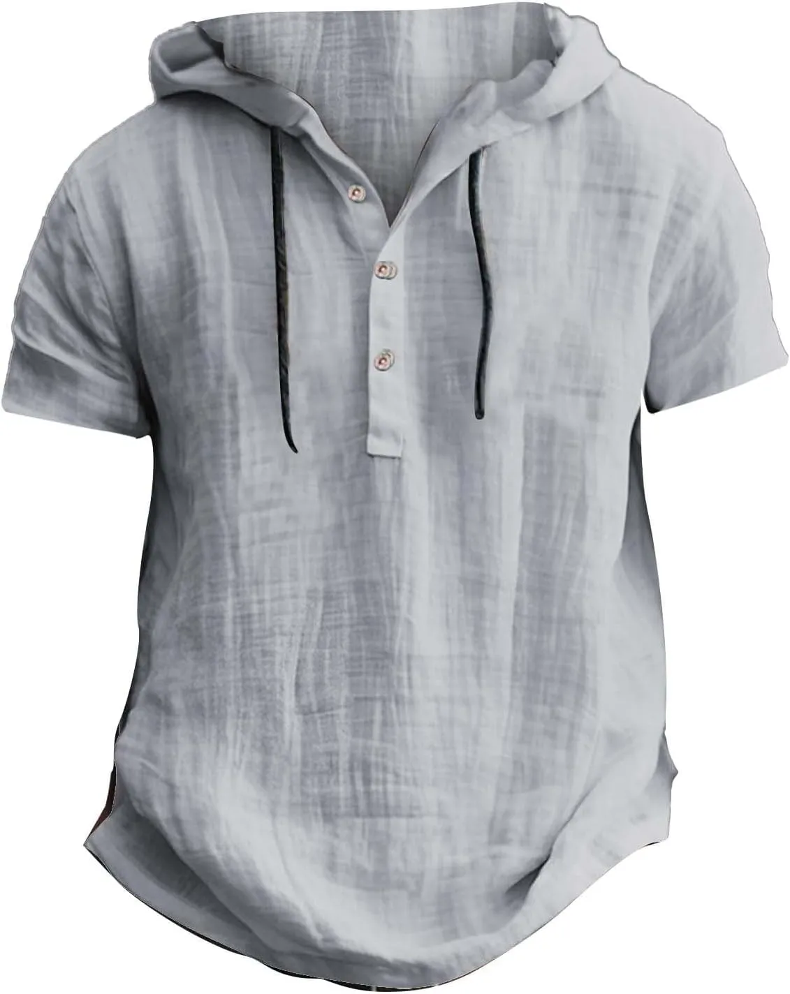 Short Sleeve Hoodies for Men Cotton Linen Henley Shirts with Hood Summer Button Up Hawaiian T-Shirt Loose Beach Tops