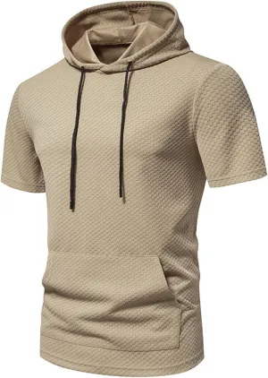 Short Sleeve Hoodies for Men Muscle V Neck Waffle Shirts Slim Fit Golf Shirts Retro Tops with Pocket Soft Casual Tees
