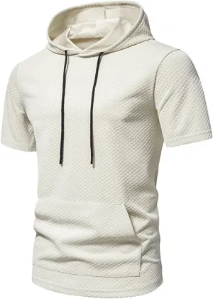 Short Sleeve Hoodies for Men Muscle V Neck Waffle Shirts Slim Fit Golf Shirts Retro Tops with Pocket Soft Casual Tees