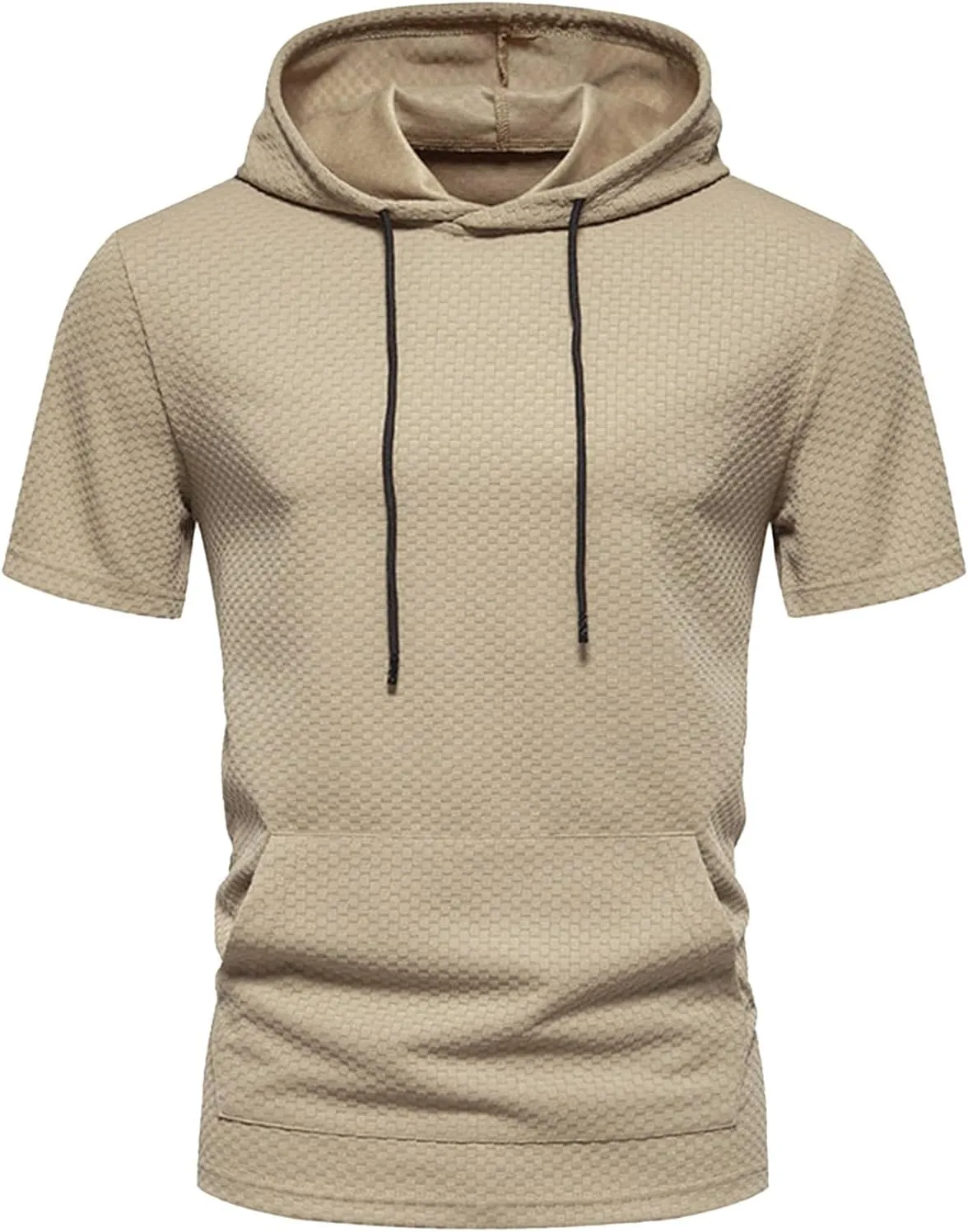Short Sleeve Hoodies for Men Muscle V Neck Waffle Shirts Slim Fit Golf Shirts Retro Tops with Pocket Soft Casual Tees