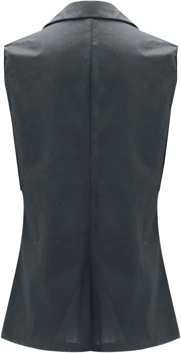 Sleeveless Blazers for Women Summer Casual Open Front Work Office Tops Solid Color Lapel Button Lightweight Jackets