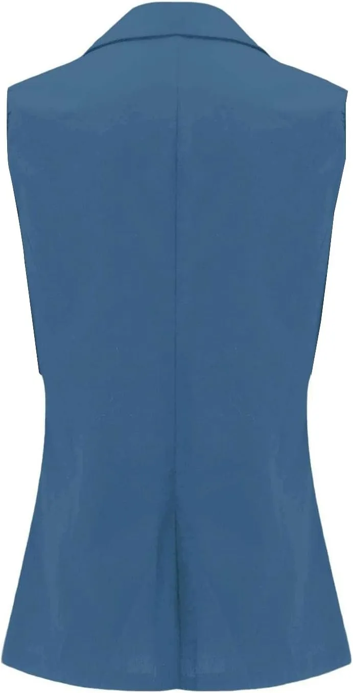 Sleeveless Blazers for Women Summer Casual Open Front Work Office Tops Solid Color Lapel Button Lightweight Jackets