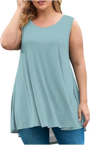 Sleeveless Tops for Women Summer Plus Size Tunic Tops Round Neck Casual Flowy Tank Tops Loose Fit